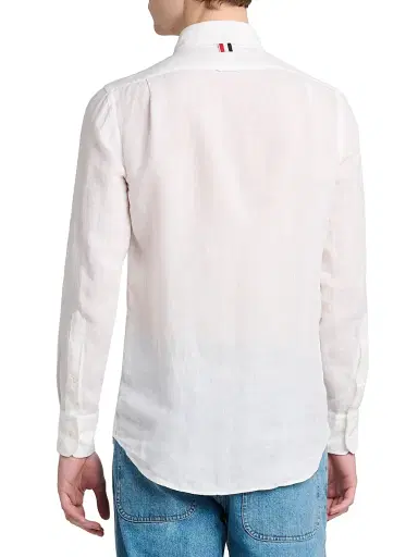 Thom Browne Men's Engineered 4-Bar Linen Straight-Fit Shirt - White | Thumbnail 5 Thom Browne Men's Engineered 4-Bar Linen Straight-Fit Shirt - White | Thumbnail 5