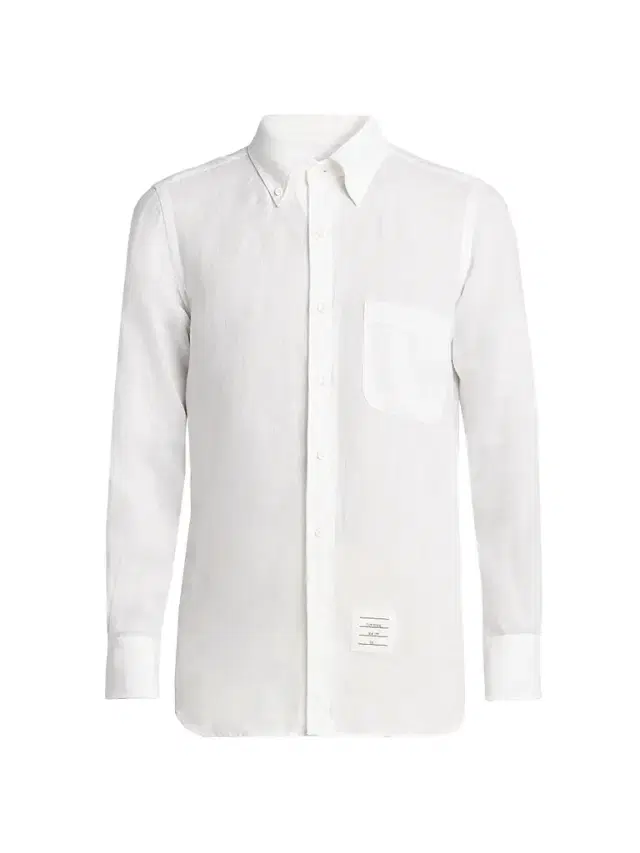 Thom Browne Men's Engineered 4-Bar Linen Straight-Fit Shirt - White