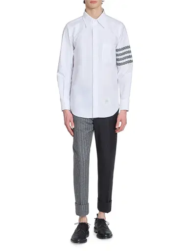 Thom Browne Men's Unraveling Cable 4-Bar Straight-Fit Oxford Shirt - White | Thumbnail 2