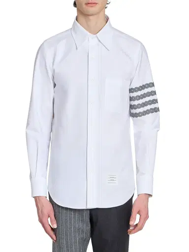 Thom Browne Men's Unraveling Cable 4-Bar Straight-Fit Oxford Shirt - White | Thumbnail 3