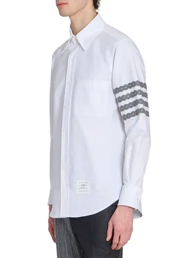 Thom Browne Men's Unraveling Cable 4-Bar Straight-Fit Oxford Shirt - White | Thumbnail 4
