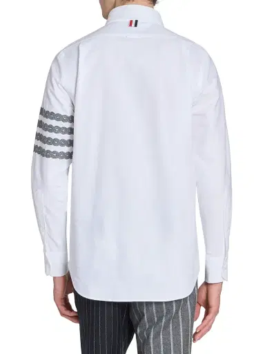 Thom Browne Men's Unraveling Cable 4-Bar Straight-Fit Oxford Shirt - White | Thumbnail 5