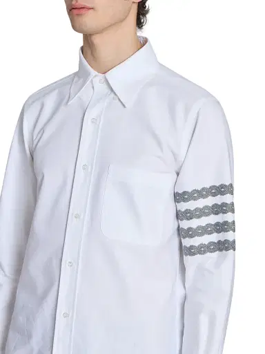 Thom Browne Men's Unraveling Cable 4-Bar Straight-Fit Oxford Shirt - White | Thumbnail 6