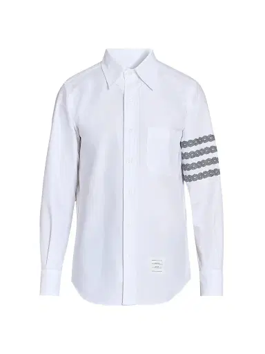Thom Browne Men's Unraveling Cable 4-Bar Straight-Fit Oxford Shirt - White | Thumbnail 1