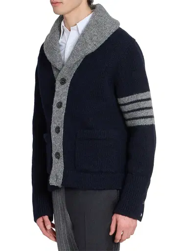 Thom Browne Men's Browne 65 Intarsia-Knit Irish Wool Cardigan - Navy | Thumbnail 4 Thom Browne Men's Browne 65 Intarsia-Knit Irish Wool Cardigan - Navy | Thumbnail 4