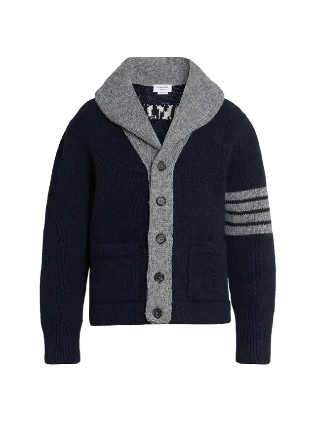 Thom Browne Men's Browne 65 Intarsia-Knit Irish Wool Cardigan - Navy