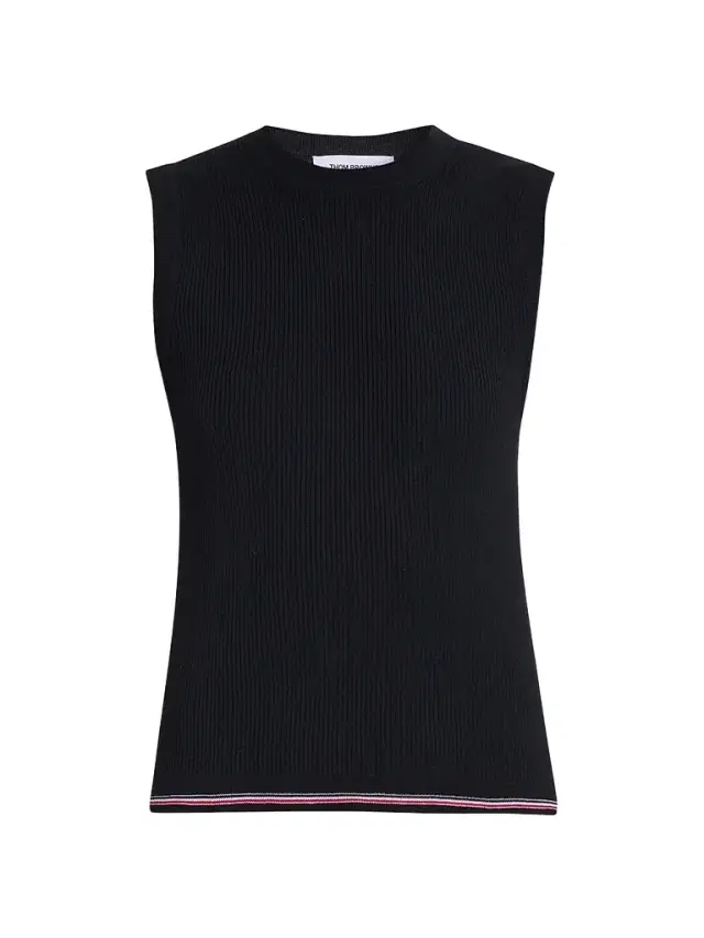 Thom Browne Women's RWB Stripe Wool Rib-Stitch Shell Top - Black