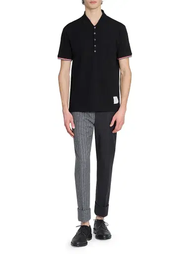 Thom Browne Men's RWB Tipping Wool Jersey Polo Shirt - Black | Thumbnail 2