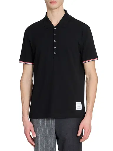 Thom Browne Men's RWB Tipping Wool Jersey Polo Shirt - Black | Thumbnail 3