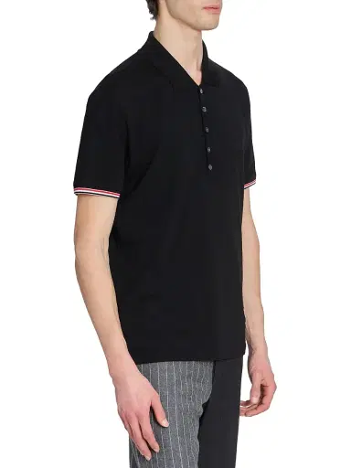 Thom Browne Men's RWB Tipping Wool Jersey Polo Shirt - Black | Thumbnail 4