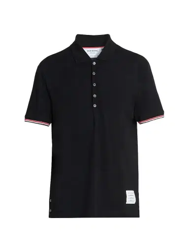 Thom Browne Men's RWB Tipping Wool Jersey Polo Shirt - Black | Thumbnail 1