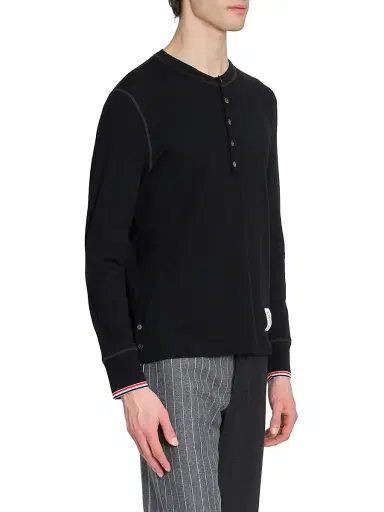 Thom Browne Men's RWB Tipping Stripe Wool Jersey Henley Shirt - Black | Thumbnail 4