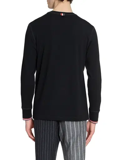 Thom Browne Men's RWB Tipping Stripe Wool Jersey Henley Shirt - Black | Thumbnail 5
