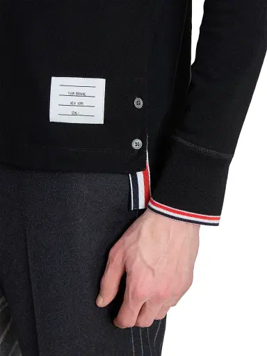 Thom Browne Men's RWB Tipping Stripe Wool Jersey Henley Shirt - Black | Thumbnail 6