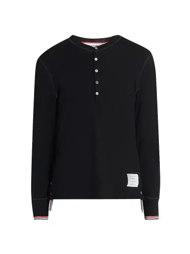 Thom Browne Men's RWB Tipping Stripe Wool Jersey Henley Shirt - Black | Thumbnail 1