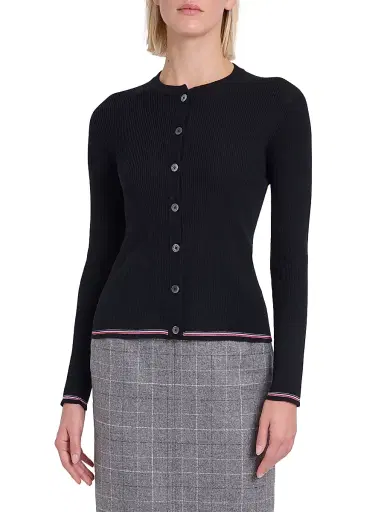 Thom Browne Women's RWB Rib-Stitch Wool Cardigan - Black | Thumbnail 3 Thom Browne Women's RWB Rib-Stitch Wool Cardigan - Black | Thumbnail 3