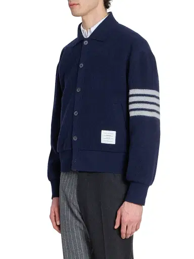 Thom Browne Men's Wool Fleece Collared Jacket - Navy - Size XL | Thumbnail 4 Thom Browne Men's Wool Fleece Collared Jacket - Navy - Size XL | Thumbnail 4