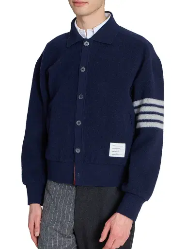 Thom Browne Men's Wool Fleece Collared Jacket - Navy - Size XL | Thumbnail 6 Thom Browne Men's Wool Fleece Collared Jacket - Navy - Size XL | Thumbnail 6