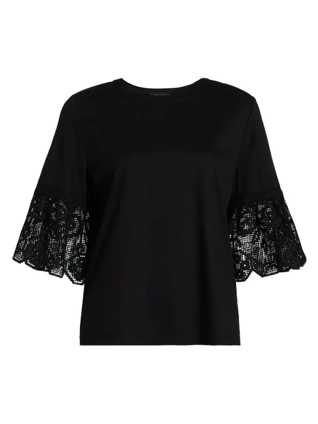 Kobi Halperin Women's Amanda Lace-Trimmed Cotton T-Shirt - Black - Size XS