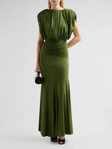 Self-Portrait Women's Gathered Jersey Maxi Dress - Green | Thumbnail 2