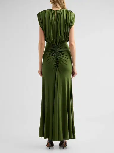 Self-Portrait Women's Gathered Jersey Maxi Dress - Green | Thumbnail 3