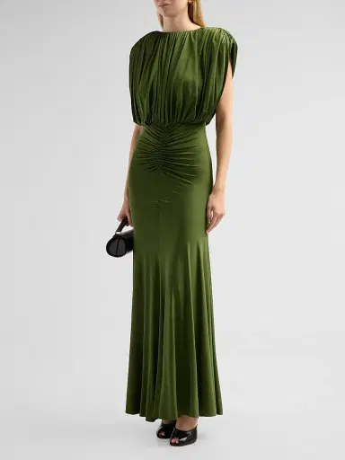 Self-Portrait Women's Gathered Jersey Maxi Dress - Green | Thumbnail 4