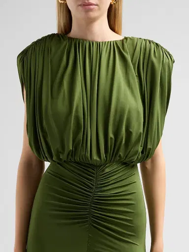Self-Portrait Women's Gathered Jersey Maxi Dress - Green | Thumbnail 5