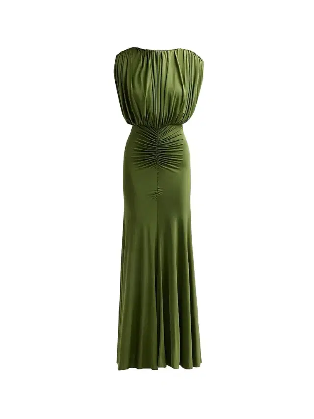 Self-Portrait Women's Gathered Jersey Maxi Dress - Green