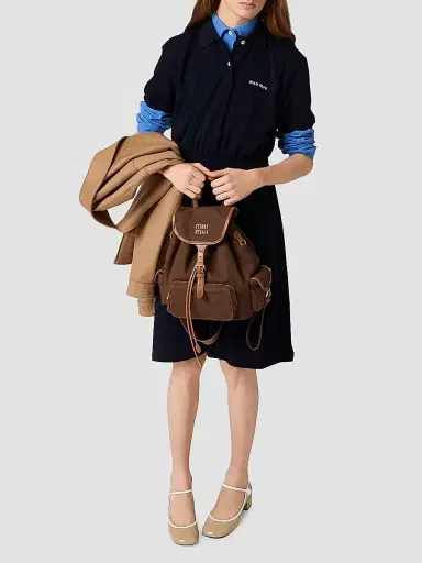 Miu Miu Women's Canvas and Leather Backpack - Brown | Thumbnail 2