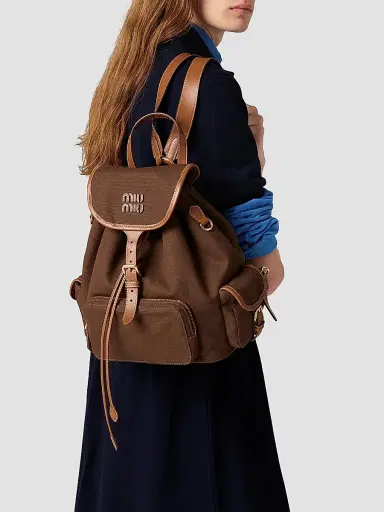 Miu Miu Women's Canvas and Leather Backpack - Brown | Thumbnail 5