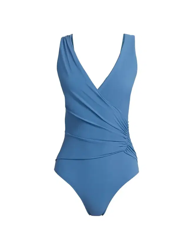 Chiara Boni La Petite Robe Women's Madle Faux-Wrap V-Neck One-Piece Swimsuit - Habour Blue