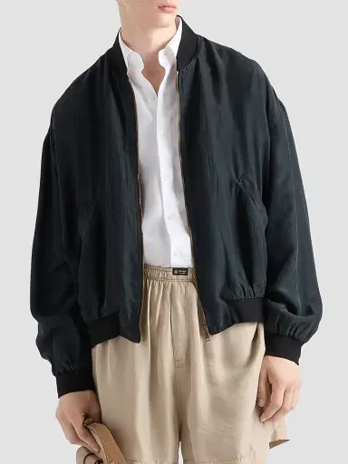 Prada Men's Silk Bomber Jacket - Black | Thumbnail 2