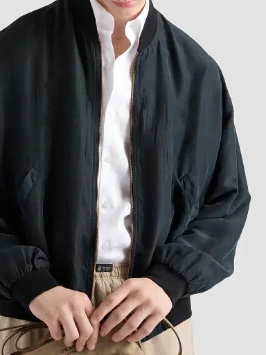 Prada Men's Silk Bomber Jacket - Black | Thumbnail 4