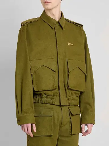Rhude Men's Logo Cotton Pilot Jacket - Olive Green | Thumbnail 4