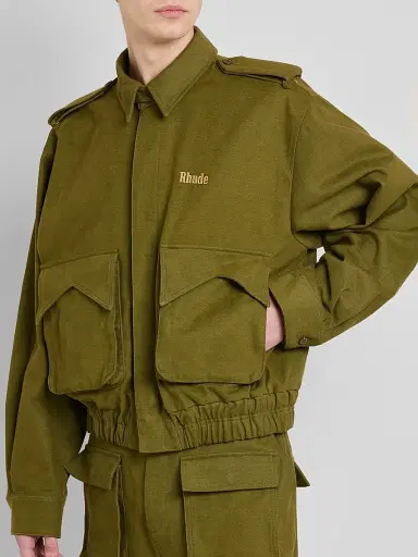 Rhude Men's Logo Cotton Pilot Jacket - Olive Green | Thumbnail 5