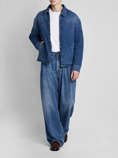 Marni Men's Pleated-Front High-Rise Wide-Leg Jeans - Ocean | Thumbnail 2