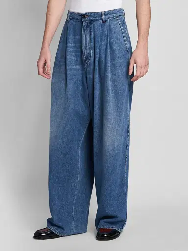 Marni Men's Pleated-Front High-Rise Wide-Leg Jeans - Ocean | Thumbnail 4