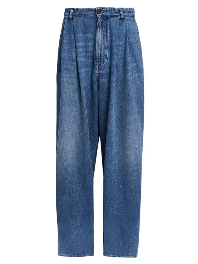 Men's Pleated-Front High-Rise Wide-Leg Jeans - Ocean