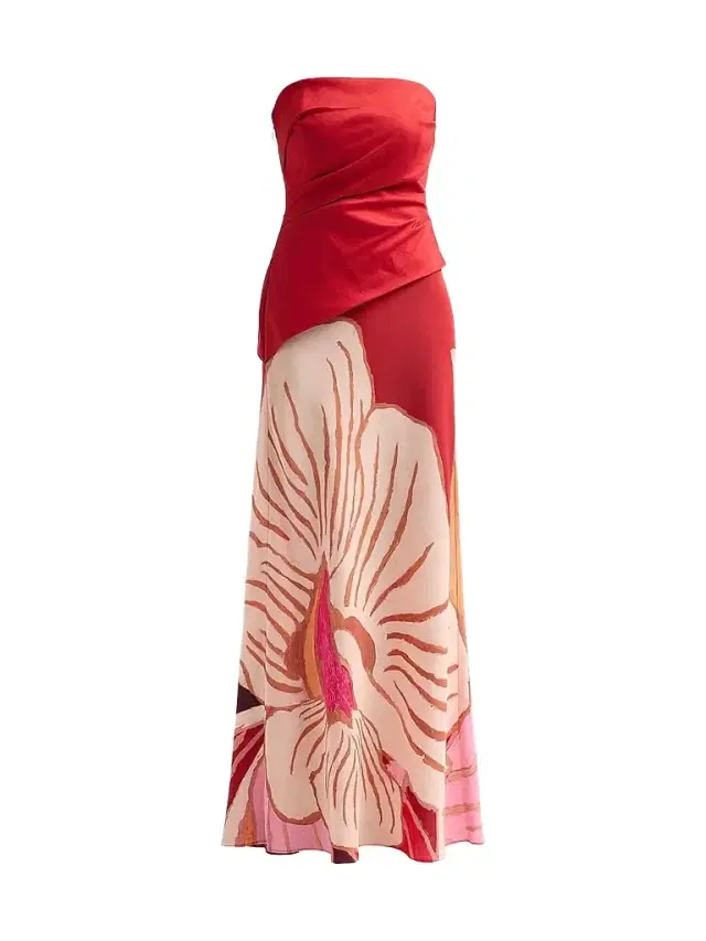 ACLER Women's Femme Fatale Lingle Floral Strapless Maxi Dress - Rouge Eclipse - Size 12