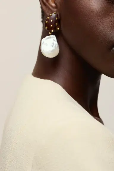 Lizzie Fortunato Wood Pearl Orbit Earrings | Thumbnail 2