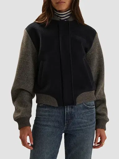 Favorite Daughter Women's The Studio Bomber Jacket - Navy Grey | Thumbnail 4