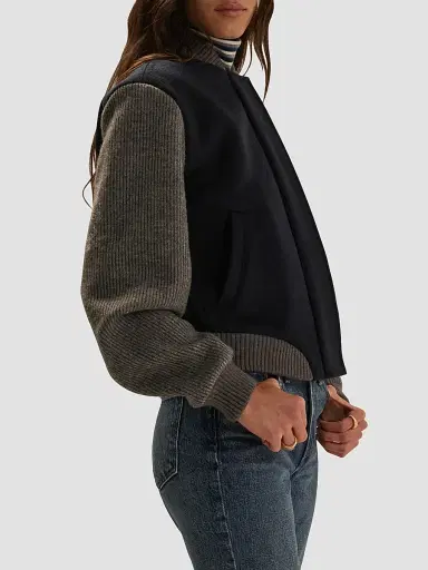 Favorite Daughter Women's The Studio Bomber Jacket - Navy Grey | Thumbnail 5