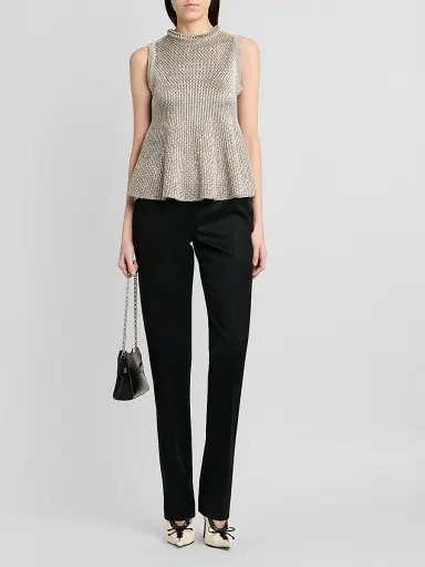 Alexander McQueen Women's Woven Metallic Peplum Top - Silver - Size 8 | Thumbnail 2