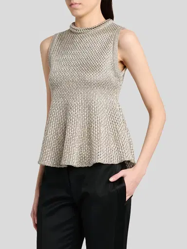 Alexander McQueen Women's Woven Metallic Peplum Top - Silver - Size 8 | Thumbnail 4