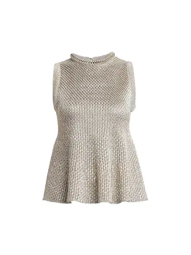 Alexander McQueen Women's Woven Metallic Peplum Top - Silver - Size 8 | Thumbnail 1