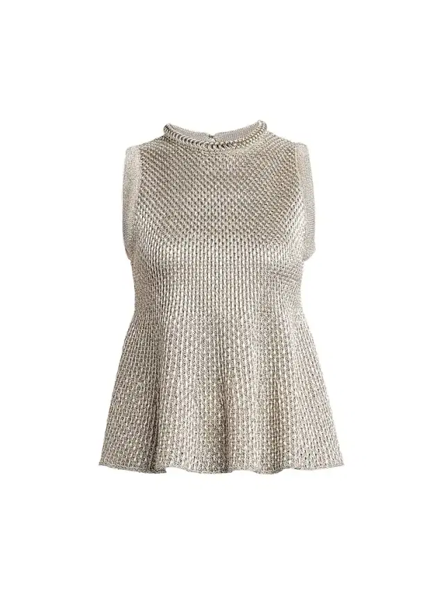 Alexander McQueen Women's Woven Metallic Peplum Top - Silver - Size 8