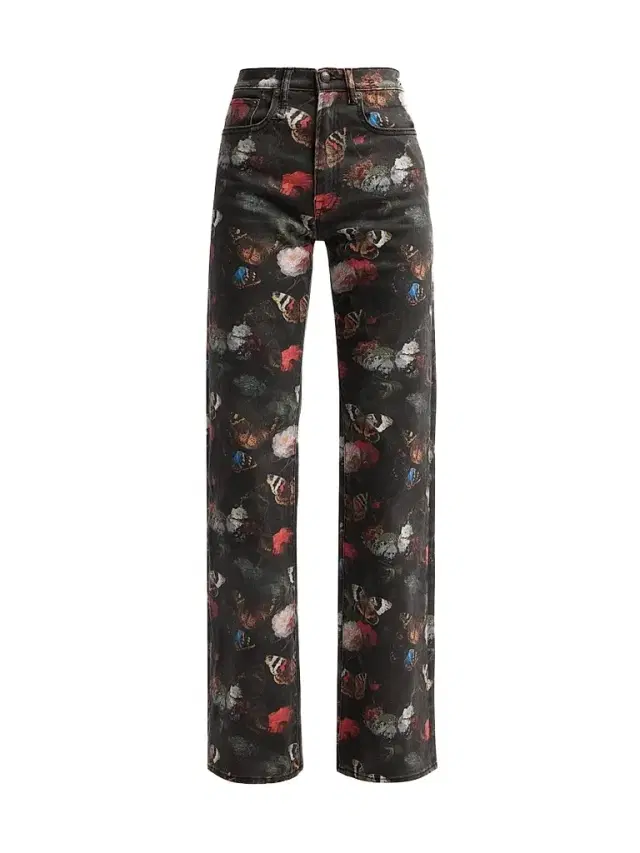 R13 Women's Jane Printed Jeans - Pink Stretch Floral Butterfly - Size 31