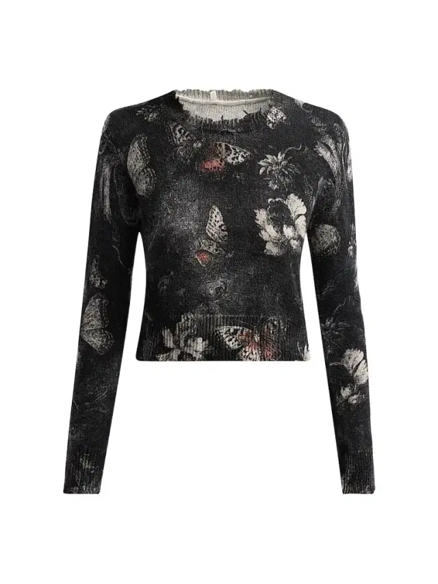 R13 Women's Printed Baby Crewneck Sweater - Red Grey Black Butterfly - Size XS