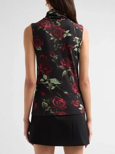 L'Agence Women's Ceci Sleeveless Turtleneck Top - Black Burgundy Rose - Size XL | Thumbnail 3