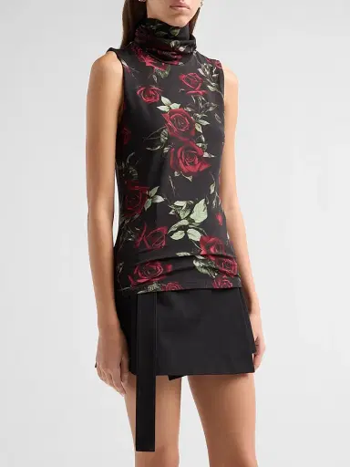 L'Agence Women's Ceci Sleeveless Turtleneck Top - Black Burgundy Rose - Size XL | Thumbnail 4